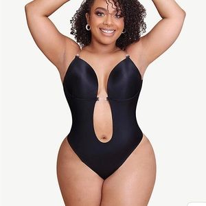 NEW Shapellx AirSlim® Backless U Plunge Thong Bodysuit, Black 3X